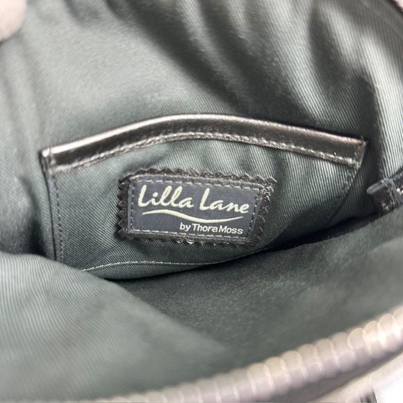 LILLA LANE Thora Moss Sumba Dreamcather Round Grey Leather Bag Fringes Silver - Picture 8 of 9